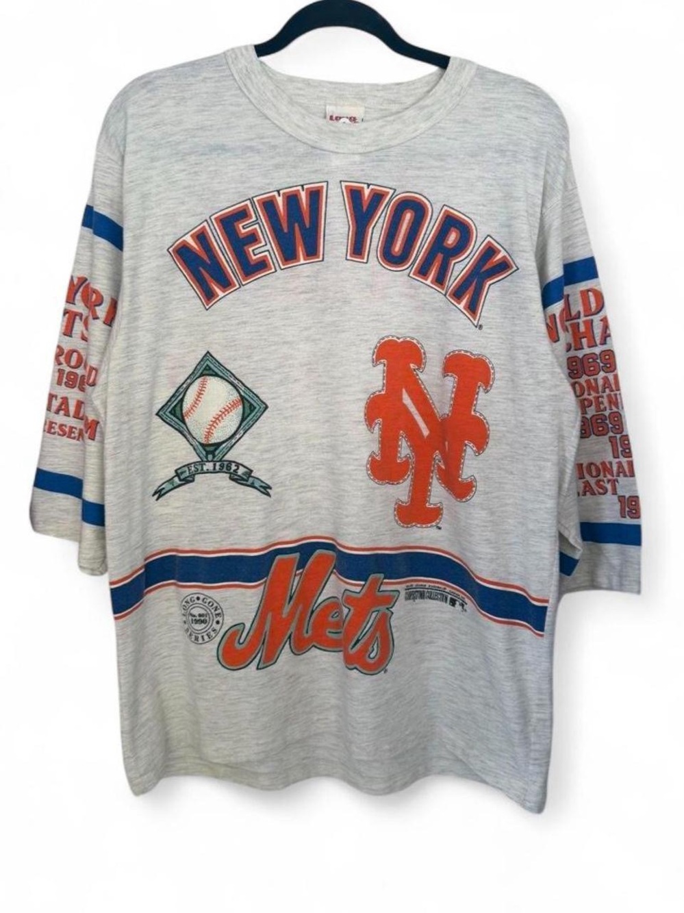 Vintage 90s New York Mets MLB baseball 3/4 sleeve shirt size large